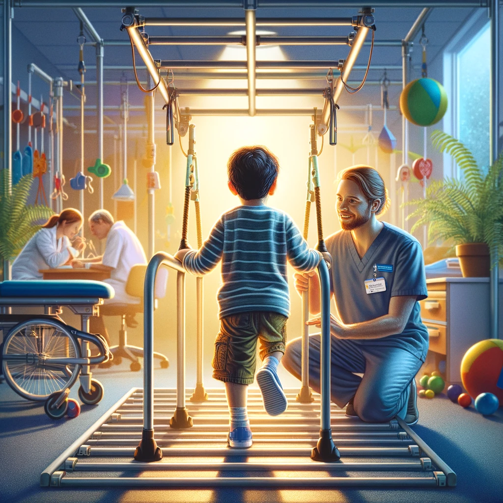 DALL·E 2024 03 18 10.45.23 A square image with a highly detailed and realistic style showing a physiotherapy session within the Motor Assessment Battery for Children MABC fra