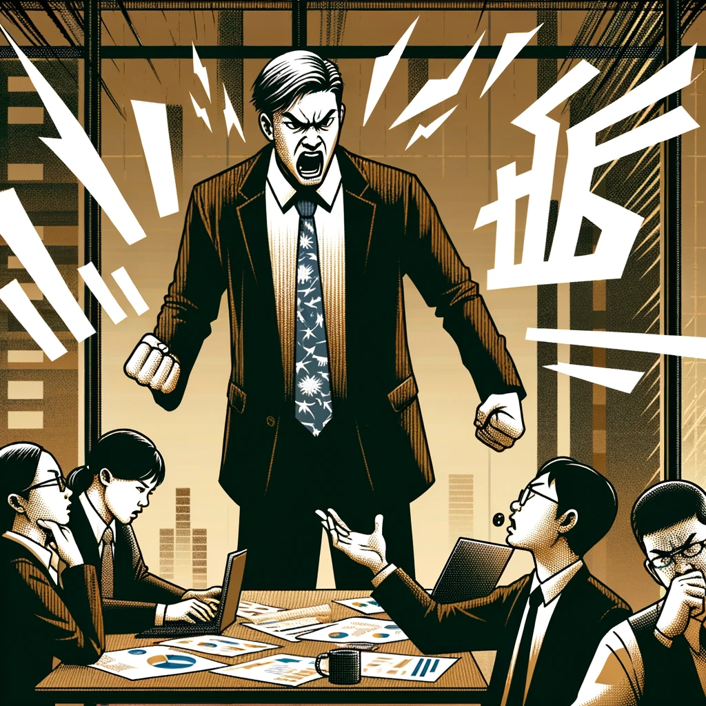 DALL·E 2024-06-04 Prompt JR An office setting where dominant anger is the motif. Aggressive